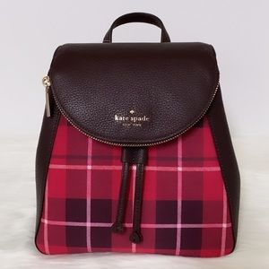 New💃Kate Spade leila plaid medium flap backpack